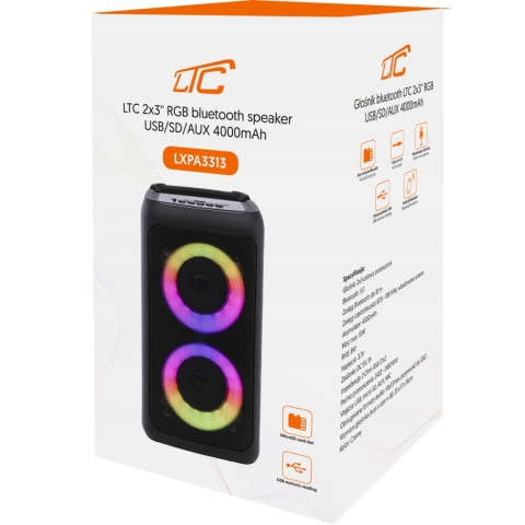 GŁOŚNIK PRO BLUETOOTH 4-WBUD. 37CM LED FM USB, 4000MAH, GRATIS MIKROFON