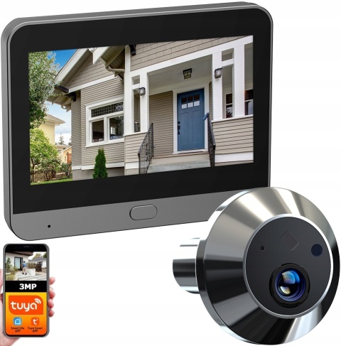 INTELIGENTNY WIZJER Z KAMERĄ 1080P WIFI 4,3 LCD DZWONEK Z CZUJNIKIEM RUCHU