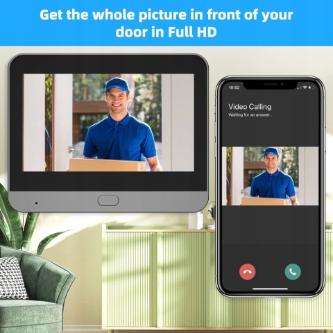 INTELIGENTNY WIZJER Z KAMERĄ 1080P WIFI 4,3 LCD DZWONEK Z CZUJNIKIEM RUCHU