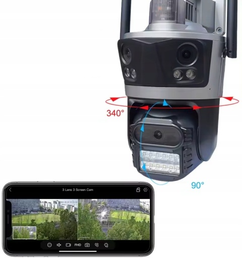 KAMERA IP OBROTOWA 3X4MPx ZOOM 8X, NOCNE WIDZENIE, DUAL AUDIO, WIFI, IP66