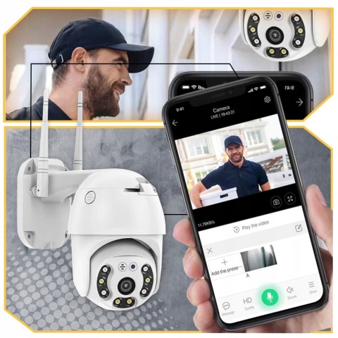 KAMERA ZEWNETRZNA WIFI FULL HD 1080P OBROTOWA 360° ZOOM 4X I DETEKCJA RUCHU