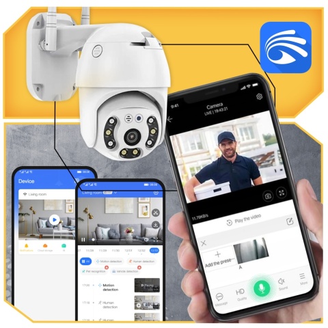 KAMERA ZEWNETRZNA WIFI FULL HD 1080P OBROTOWA 360° ZOOM 4X I DETEKCJA RUCHU