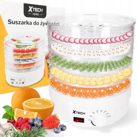 NOWOCZESNA SUSZARKA DO ŻYWNOŚCI XTECH 600W 5 POZIOMÓW REGULACJA TEMPERATURY