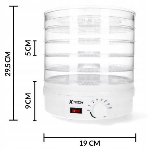 NOWOCZESNA SUSZARKA DO ŻYWNOŚCI XTECH 600W 5 POZIOMÓW REGULACJA TEMPERATURY