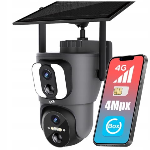 OBROTOWA KAMERA SOLARNA 2 OBIEKTYWY 2MP 4G SIM PIR AI DETEKCJA IP65 BATERIA