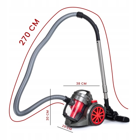 ODKURZACZ CYKLONOWY BEZWORKOWY TURBOSZCZOTKA 4000W REGULACJA MOCY ZWIJACZ