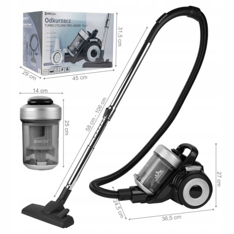 Odkurzacz CYKLONOWY MALTEC Bezworkowy LEKKI MOCNY CICHY 4000W