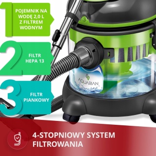 Odkurzacz z filtrem wodnym bezworkowy MPM Aquarian MOD-30 HEPA 2400W