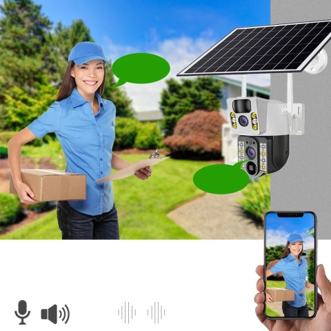 PODWÓJNA KAMERA SOLARNA 2X4MP 4G LTE SIM OBROTOWA IP66 Z APLIKACJĄ V380 PRO