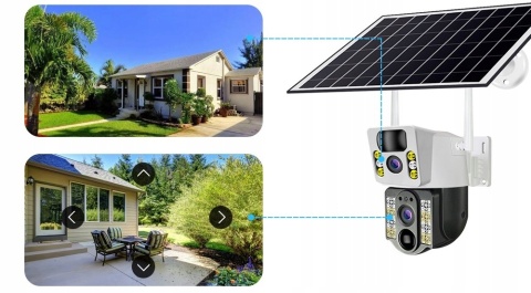 PODWÓJNA KAMERA SOLARNA 2X4MP 4G LTE SIM OBROTOWA IP66 Z APLIKACJĄ V380 PRO