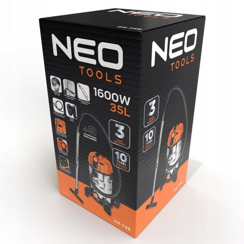 Odkurzacz 1600W Neo Tools 04-739 35L Mocny Z Długim Wężem Ssącym 1,5-4,5M