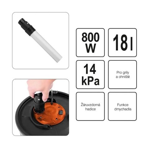 Odkurzacz Do Popiołu Kominka 800W 18L Dmuchawa Filtr Hepa I Materiałowy