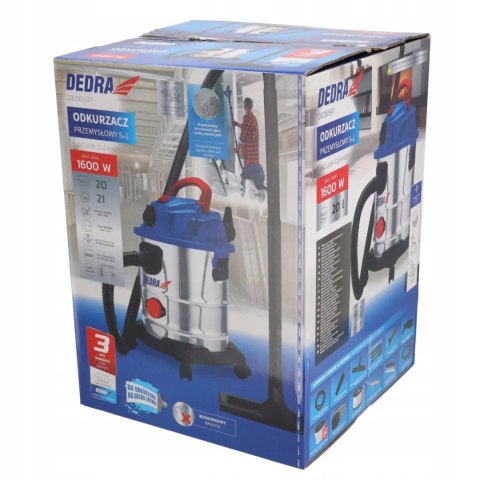 Odkurzacz Przemysłowy Dedra Ded6597 1600W 20L 5W1 Gips/Popioł Dmuchawa