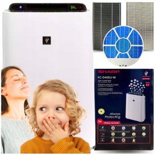Sharp Kc-D40eu-W Oczyszczacz Powietrza Nawilżacz, Jonizacja, Ciche Działanie