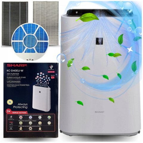 Sharp Kc-D40eu-W Oczyszczacz Powietrza Nawilżacz, Jonizacja, Ciche Działanie