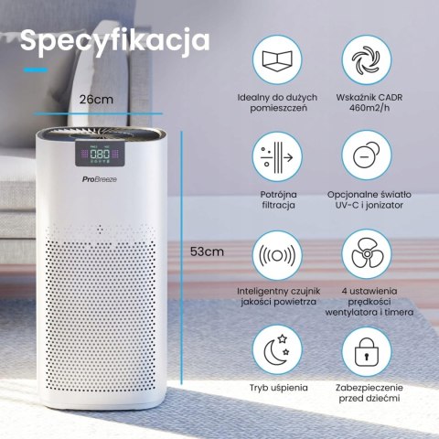 Oczyszczacz Powietrza 140M2 5-Stopniowy Filtr Uv-C Hepa Węglowy Jonizacja