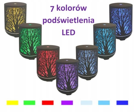 Dyfuzor Ultradźwiękowy Metalowy 300Ml Las 7 Kolorów Led, Olejki Eteryczne