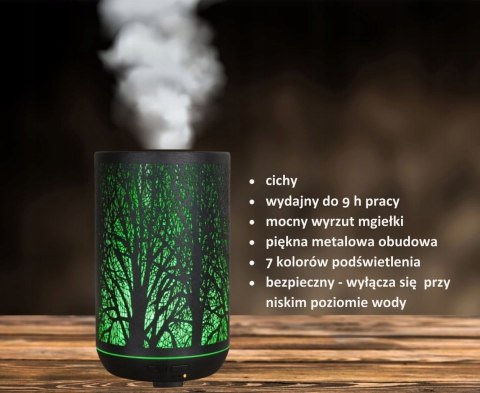 Dyfuzor Ultradźwiękowy Metalowy 300Ml Las 7 Kolorów Led, Olejki Eteryczne