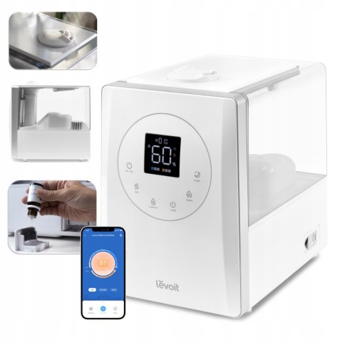 Nawilżacz Powietrza Levoit 6L Top-Fill, Ciepła/Zimna Mgiełka, 70 M2 Smart