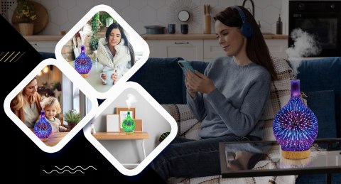 Nawilżacz Powietrza Rgb Aromaterapia, Lampka Nocna, Timer, Czujnik Wody