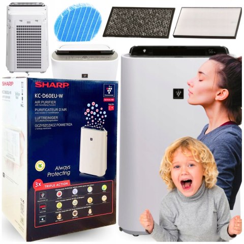 Oczyszczacz Powietrza Sharp Kc-D60euw Hepa Nawilżacz Dla Alergików Cichy