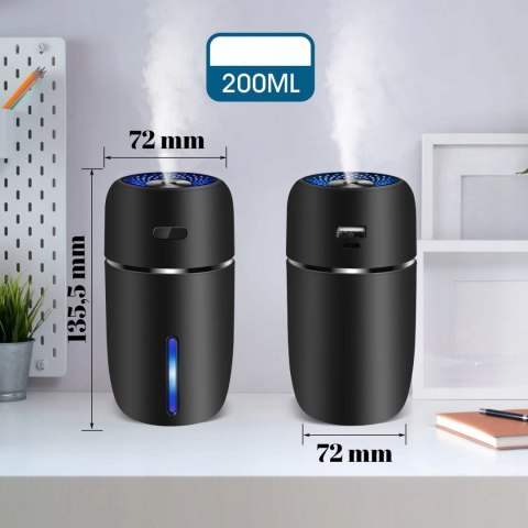 Nawilżacz Ultradźwiękowy 200Ml Usb Jonizacja Led Cichy Do Domu I Samochodu