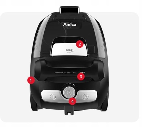 Odkurzacz Bezworkowy Amica Bagio Eco Vm3046 900W Epa 5M 2L Ss. Do Tapicerki