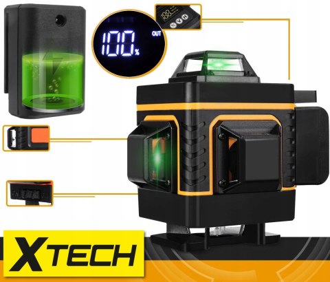 Laserowa Poziomica Xtech 360° 4D Z Pilotem, Lcd, Regulowana Podstawa