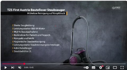 Odkurzacz Cyklonowy First Austria 800W Bezworkowy Top Filtr Hepa Cichy 2L