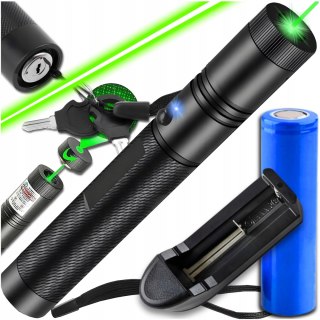 Ultra Mocny Wskaźnik Laserowy Laser Zielony Pointer Daleki Zasięg + Aku 4W1