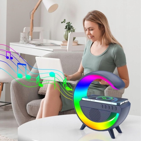 BIAŁY PRZENOŚNY GŁOŚNIK XXL BLUETOOTH Z LAMPKĄ I ŁADOWARKĄ INDUKCYJNĄ 10W