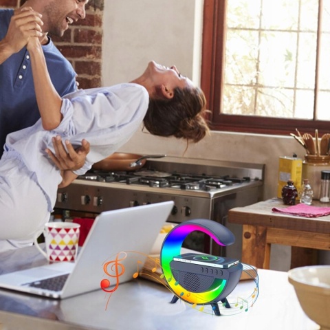 BIAŁY PRZENOŚNY GŁOŚNIK XXL BLUETOOTH Z LAMPKĄ I ŁADOWARKĄ INDUKCYJNĄ 10W