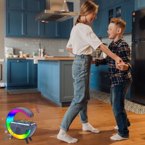 BIAŁY PRZENOŚNY GŁOŚNIK XXL BLUETOOTH Z LAMPKĄ I ŁADOWARKĄ INDUKCYJNĄ 10W