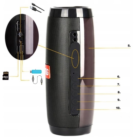 GŁOŚNIK PRZENOŚNY BLUETOOTH INTELIGENTNY RGB LED 2X5W USB/TF/FM CZARNY