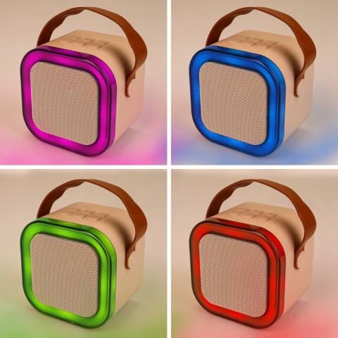 GŁOŚNIK PRZENOŚNY KARAOKE 2 MIKROFONY, BLUETOOTH 5.3, RGB, MP3, AUX, 500MAH