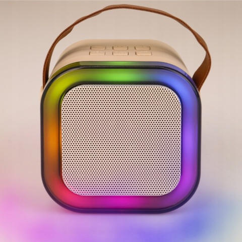GŁOŚNIK PRZENOŚNY KARAOKE 2 MIKROFONY, BLUETOOTH 5.3, RGB, MP3, AUX, 500MAH