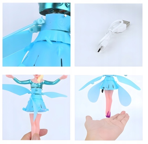 LATAJĄCA WRÓŻKA KWIATOWA LALKA USB - STEROWANA RĘKĄ, DLA DZIECI KRAINA LODU