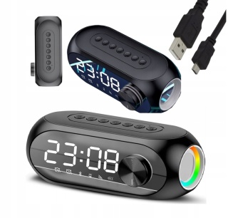 MULTIFUNKCYJNY GŁOŚNIK LUSTRZANY BLUETOOTH 5.0 ZEGAR RADIO ALARM LED CZARNY