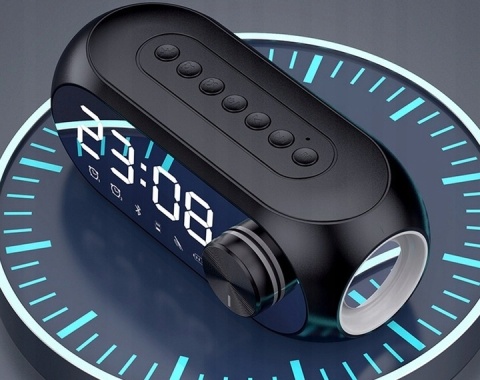 MULTIFUNKCYJNY GŁOŚNIK LUSTRZANY BLUETOOTH 5.0 ZEGAR RADIO ALARM LED CZARNY