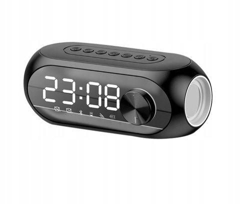 MULTIFUNKCYJNY GŁOŚNIK LUSTRZANY BLUETOOTH 5.0 ZEGAR RADIO ALARM LED CZARNY