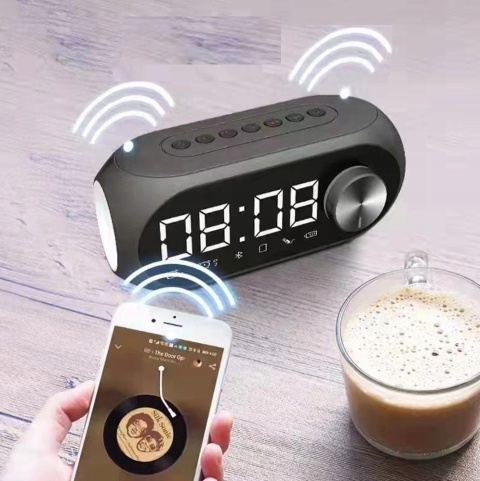 MULTIFUNKCYJNY GŁOŚNIK LUSTRZANY BLUETOOTH 5.0 ZEGAR RADIO ALARM LED CZARNY