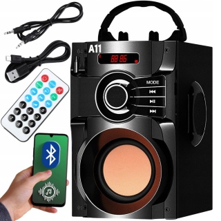 NOWOCZESNY GŁOŚNIK PRZENOŚNY 15W FM USB AUX LED PILOT - MULTIFUNKCYJNY 9H