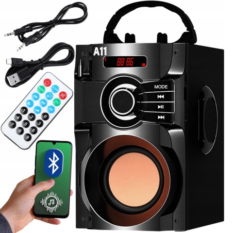 NOWOCZESNY GŁOŚNIK PRZENOŚNY 15W FM USB AUX LED PILOT - MULTIFUNKCYJNY 9H