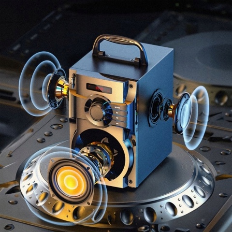 NOWOCZESNY GŁOŚNIK PRZENOŚNY 15W FM USB AUX LED PILOT - MULTIFUNKCYJNY 9H