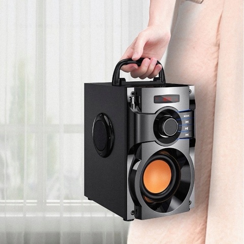 NOWOCZESNY GŁOŚNIK PRZENOŚNY 15W FM USB AUX LED PILOT - MULTIFUNKCYJNY 9H