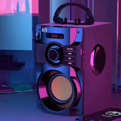 NOWOCZESNY GŁOŚNIK PRZENOŚNY 15W FM USB AUX LED PILOT - MULTIFUNKCYJNY 9H