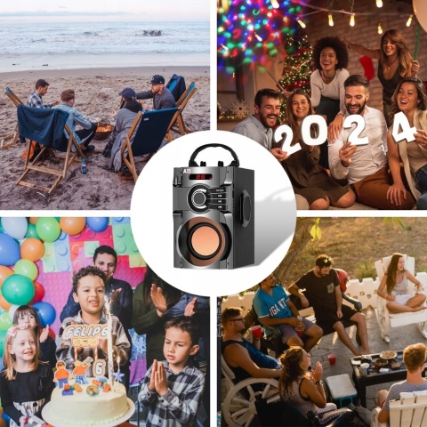 NOWOCZESNY GŁOŚNIK PRZENOŚNY 15W FM USB AUX LED PILOT - MULTIFUNKCYJNY 9H