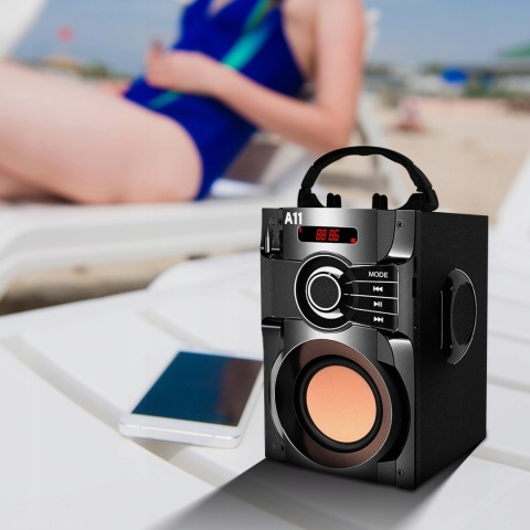 NOWOCZESNY GŁOŚNIK PRZENOŚNY 15W FM USB AUX LED PILOT - MULTIFUNKCYJNY 9H