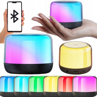 PRZENOŚNY GŁOŚNIK BLUETOOTH 5.1 RGB 5W OKRĄGŁY CZARNY USB-C KOLOROWE LEDY