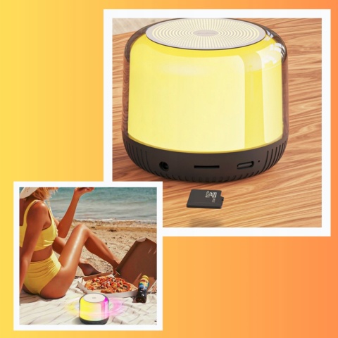 PRZENOŚNY GŁOŚNIK BLUETOOTH 5.1 RGB 5W OKRĄGŁY CZARNY USB-C KOLOROWE LEDY